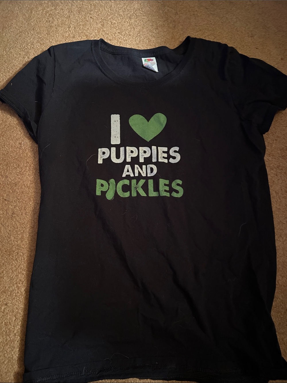 I Love Puppies and Pickles Black Graphic Tee